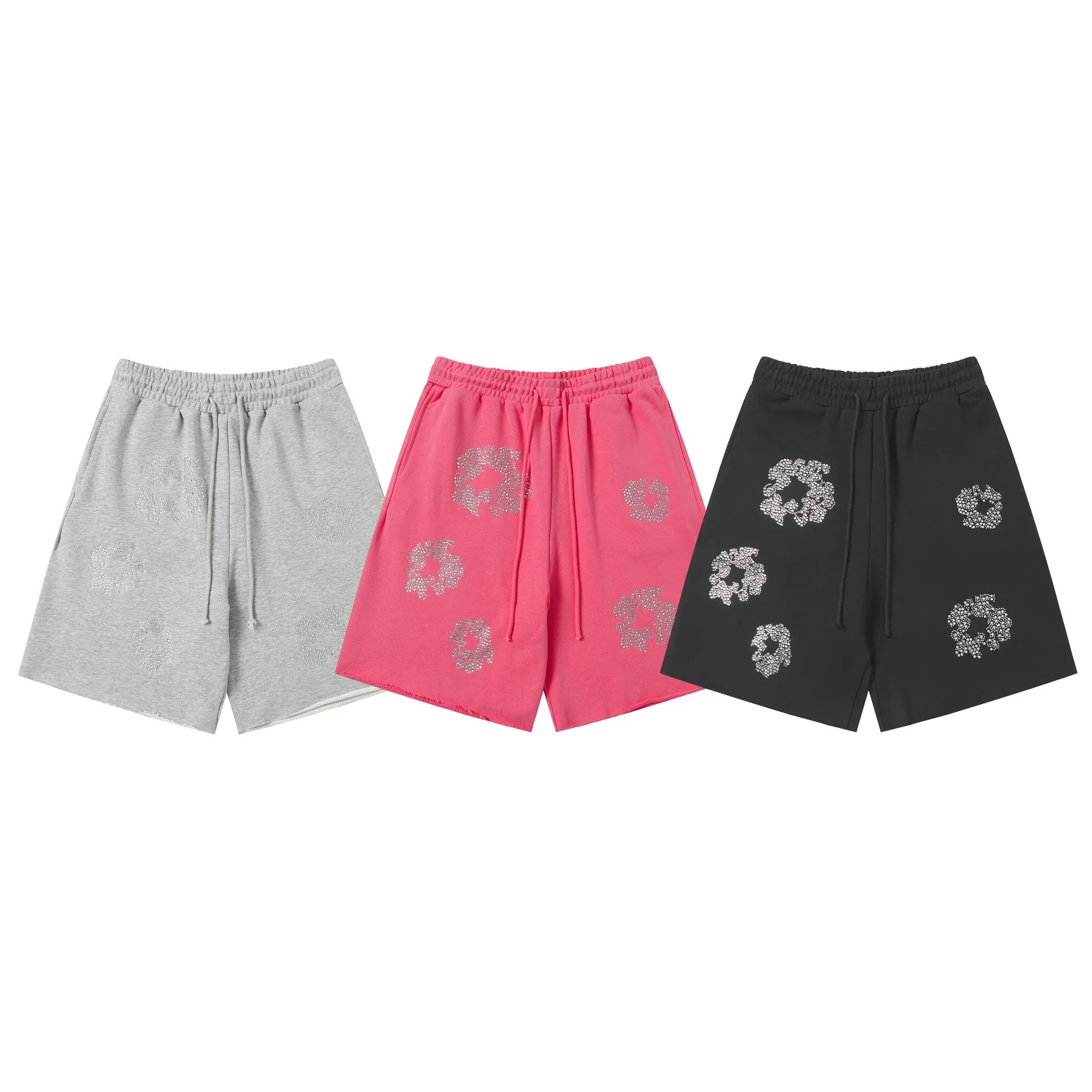 P124 8205#DENIM TEARS Kapok European and American fashion brand high-quality crystal hot diamond set Color: Black Gray Rose Red Size S-XL